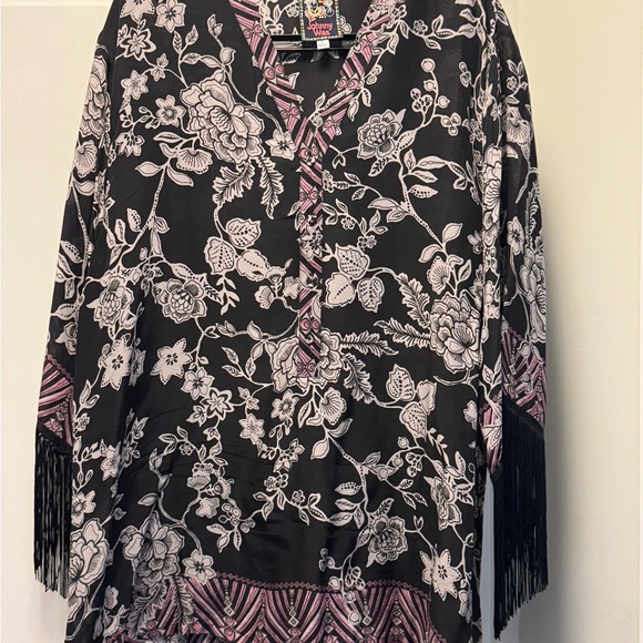 Johnny Was Tops - Johnny Was Black and Pink Floral Kimono